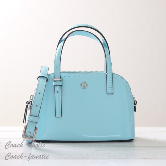Tory Burch Handbags - NWT Tory Burch Emerson Patent Leather Dome Satchel Crossbody in Light Celeste